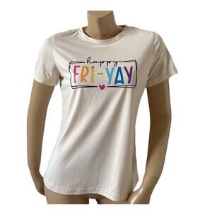 SHEIN Womens Size Medium Short Sleeve Happy Fri-Yay Crew Neck T Tee Shirt